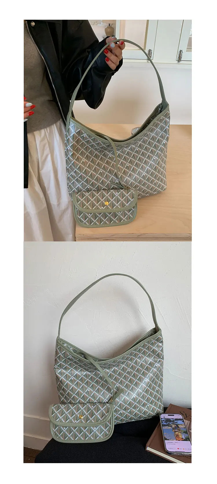 Large Capacity Women's Shoulder Bag Fashionable Commuter Tote Bag Soft PU Leather Printed Geometric Pattern Autumn New Arrival