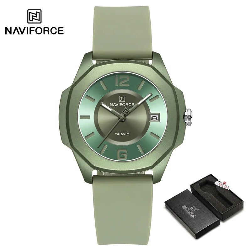 NAVIFORCE Sports Casual Watches for Woman Soft Silicone Strap Classic Fashion 30m Waterproof Date Display Ladies Gift Wristwatch