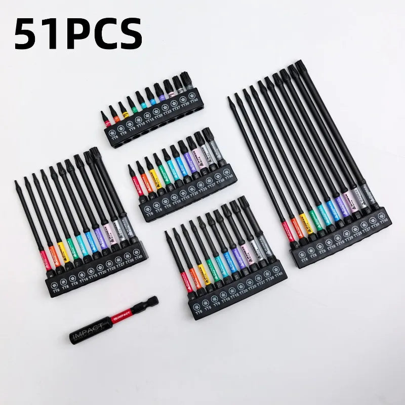 25-150mm Magnetic Screwdriver Bit Set S2 Alloy Steel Torx Impact Screw Driver Bits Hex Shank Batch Head with Holder Hand Tools