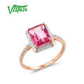 VISTOSO Genuine 14K 585 Rose Gold Solitaire Rings For Women Sparkling Diamond Pink Topaz Rectangle Gorgeous Fine Fashion Jewelry