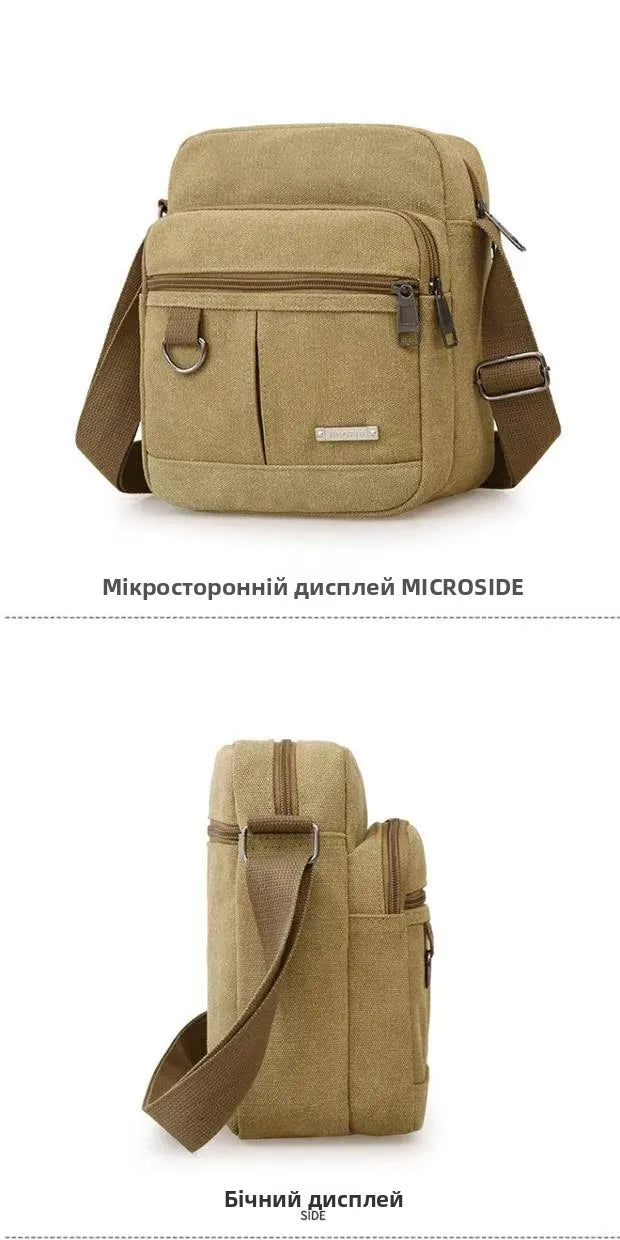 Casual Canvas Shoulder Bag for Men Business Crossbody Small Backpack Soft Handle Zipper Closure Leisure Style Mid-Year New