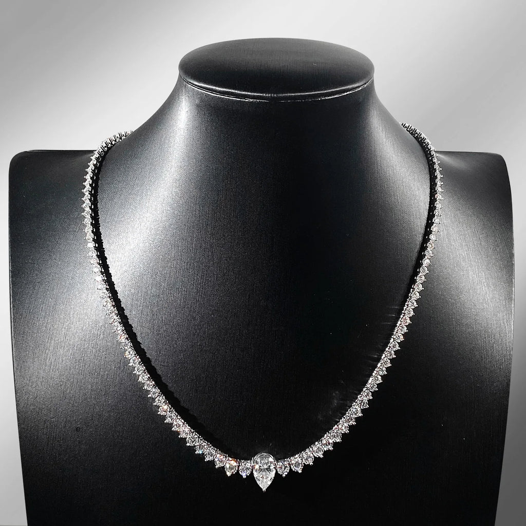 KNOBSPIN GRA Certified Moissanite Tennis Necklace with 4ct Pear Cut Pandent Solid 925 Silver Wedding Tennis Necklaces for Women