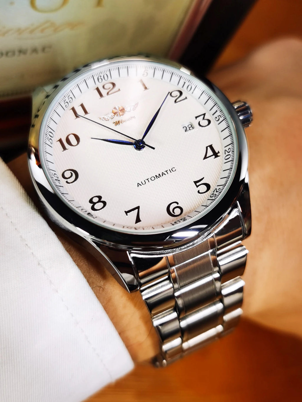 Winner Classic Business Watch for Men Retro Calendar Blue Hands Automatic Mechanical Watches Top Brand Luxury Steel Leather Belt
