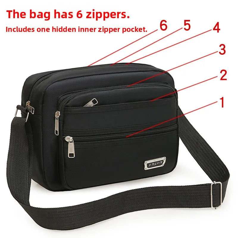 Casual Unisex Crossbody Bag Large Capacity Multi-layer Business Handling Bag Soft Nylon Material Zipper Closure Leisure Trave...