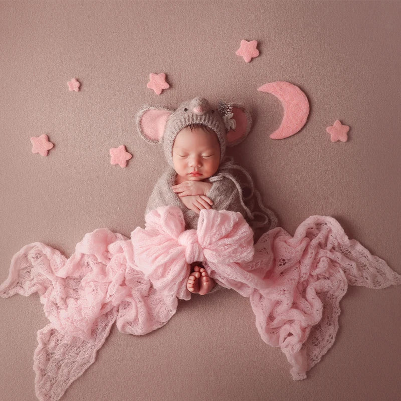7pcs Wool Felt Stars and Moon Newborn Photography Props Background Mini Accessories Atmospheric Moon and Stars Baby Shoot Props