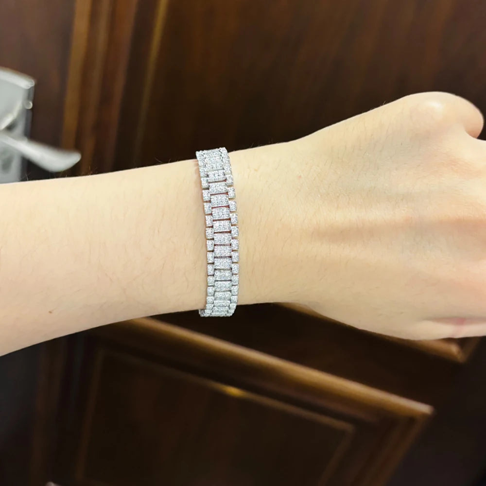 IGOTOS 1.2mm Moissanite Watch Chain Bracelet 925 Sterling Silver Certified Women Men Full Diamond Bangle Fine Jewelry