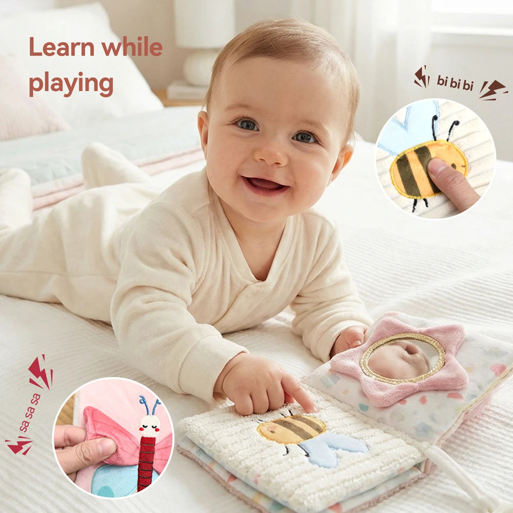 Bunny Cloth Soft Touch Book, Baby Toys 3D Sensory Early Learning Stroller Toys Infant 0-12 Months Baby Toys Multifunction Toys