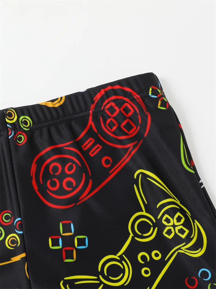 Boy Swimsuit 2026 New Graffiti Print Short Sleeve Children Swimwear Summer Two Piece Kids Beach Wear Swimming Bathing Suit Boys