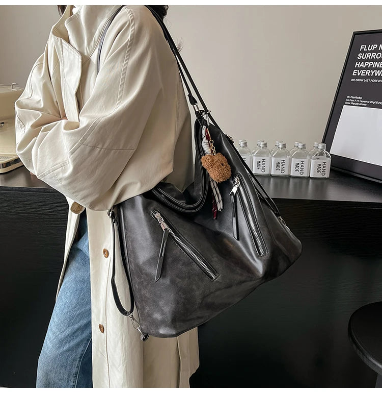Retro Three-Use Large Capacity Commuter Tote Bag 2025 New Style Single Shoulder Backpack Crossbody Bag for Work Leisure
