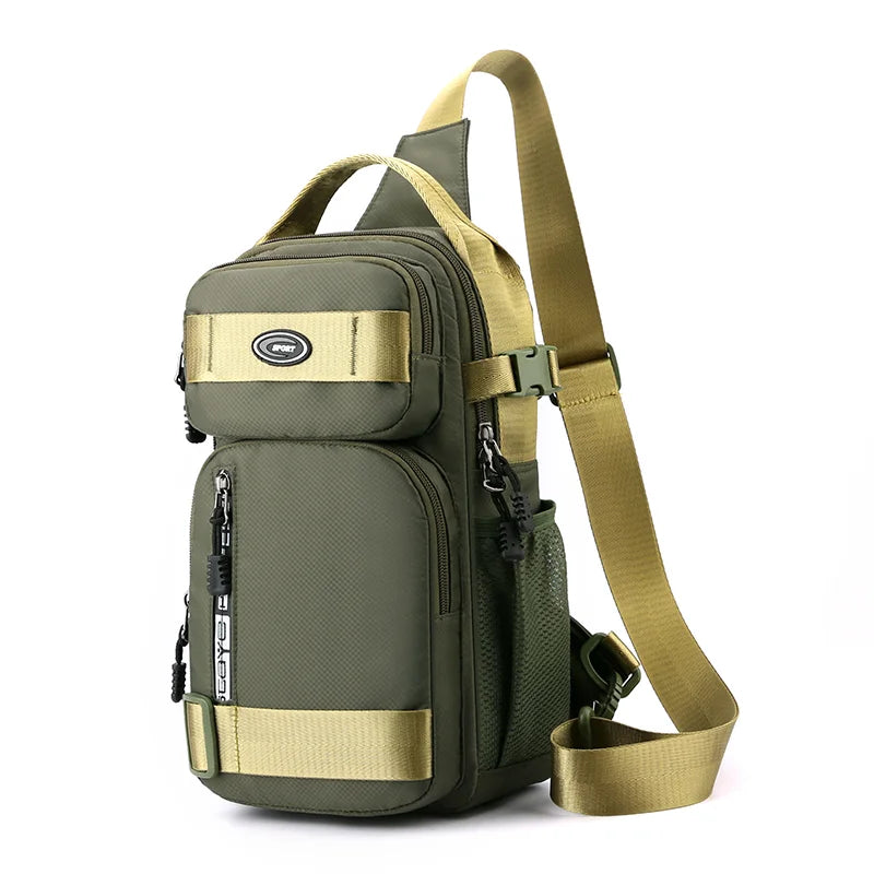 Fashionable Men's Crossbody Bag Student Casual Waist Bag Nylon Material Zipper Closure Soft Handle Multi-Compartment Pack