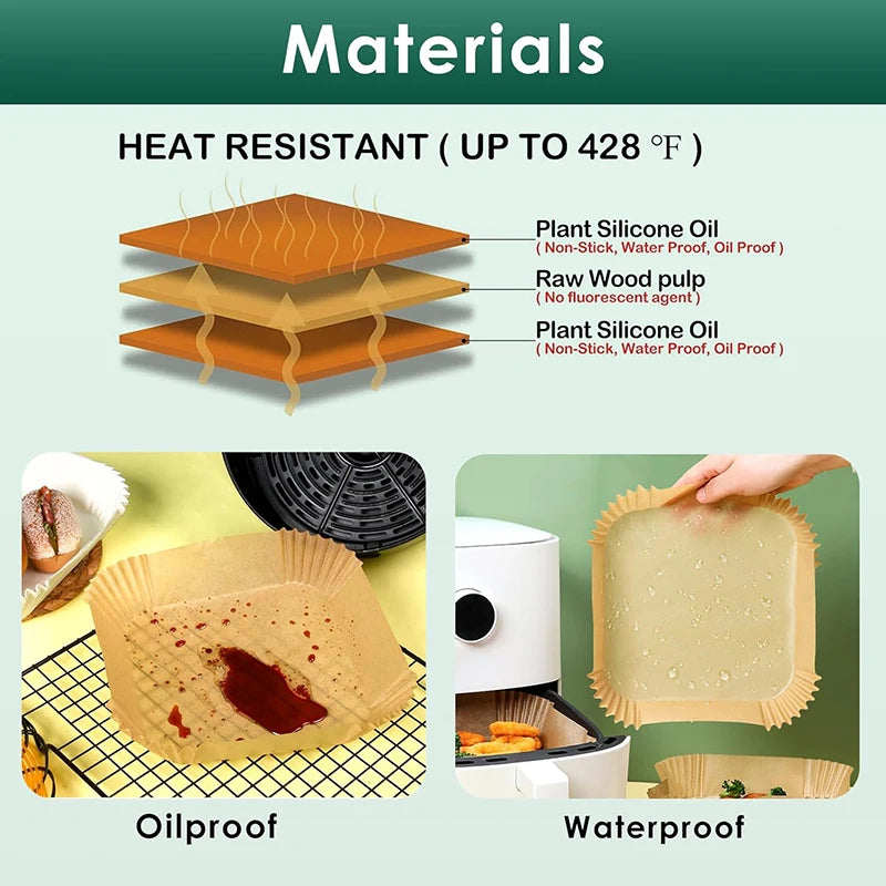 50-300Pcs Large Hot Air Fryer Paper Liners 23cm Square Airfryer Disposable Special Parchment Paper Trays 9inch Oven Baking Molds
