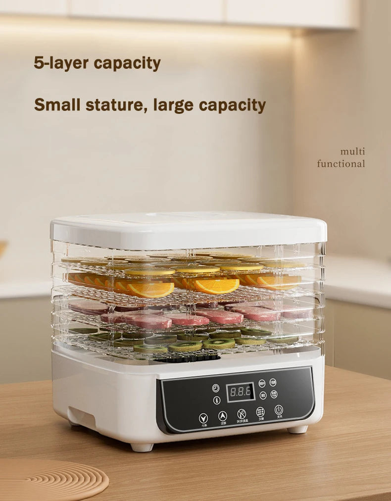 DMWD Dried Food Dehydrator Herb Fruit Vegetable Dehydration Drying Machine Smart Timing 5 Trays Pet Snacks Meat Hot Air Dryer EU