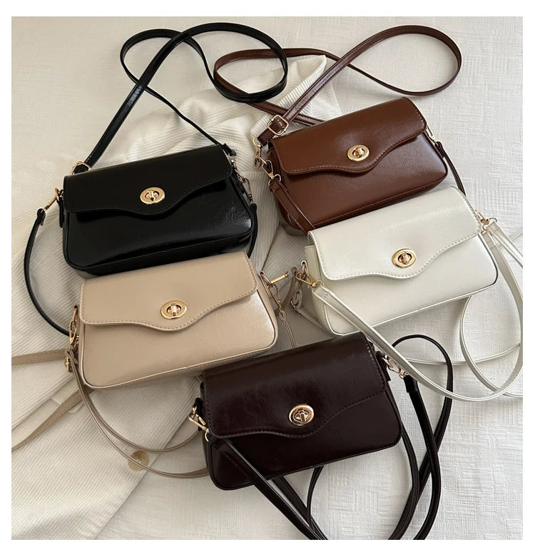 Retro Style Commuter Women's Small Square Bag Fashionable Shoulder Crossbody Bag Soft PU Leather Casual Handbag