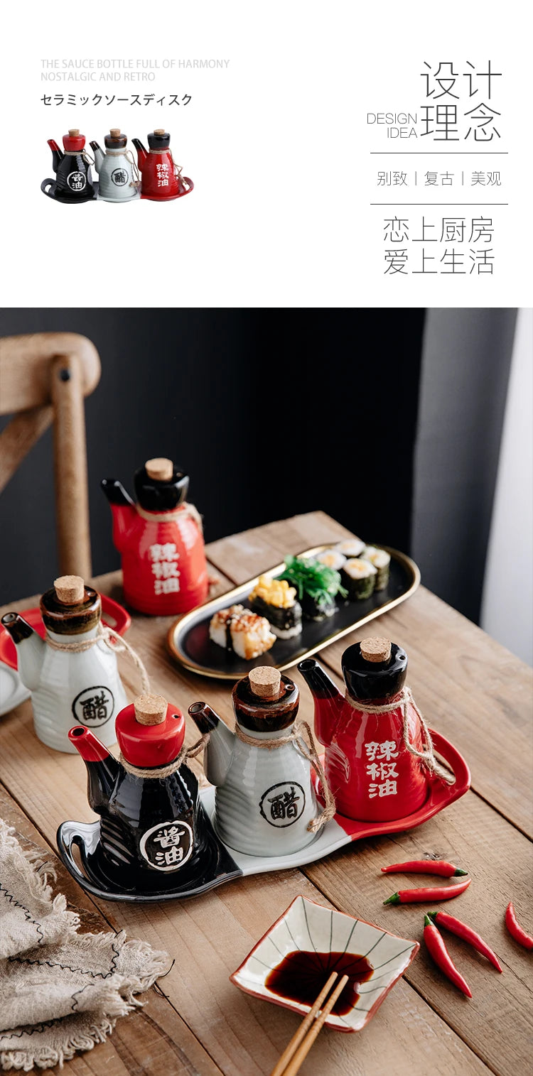 Japanese restaurant ceramic seasoning jar Seasoning jar soy sauce pot bottle mini small tableware