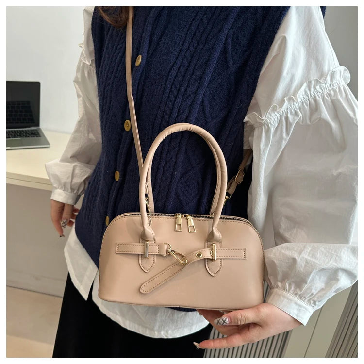 Modern  Shaped Women's Handbag Crossbody Commuter Bag Fashionable Retro Bowling Bag Soft Handle Polyester