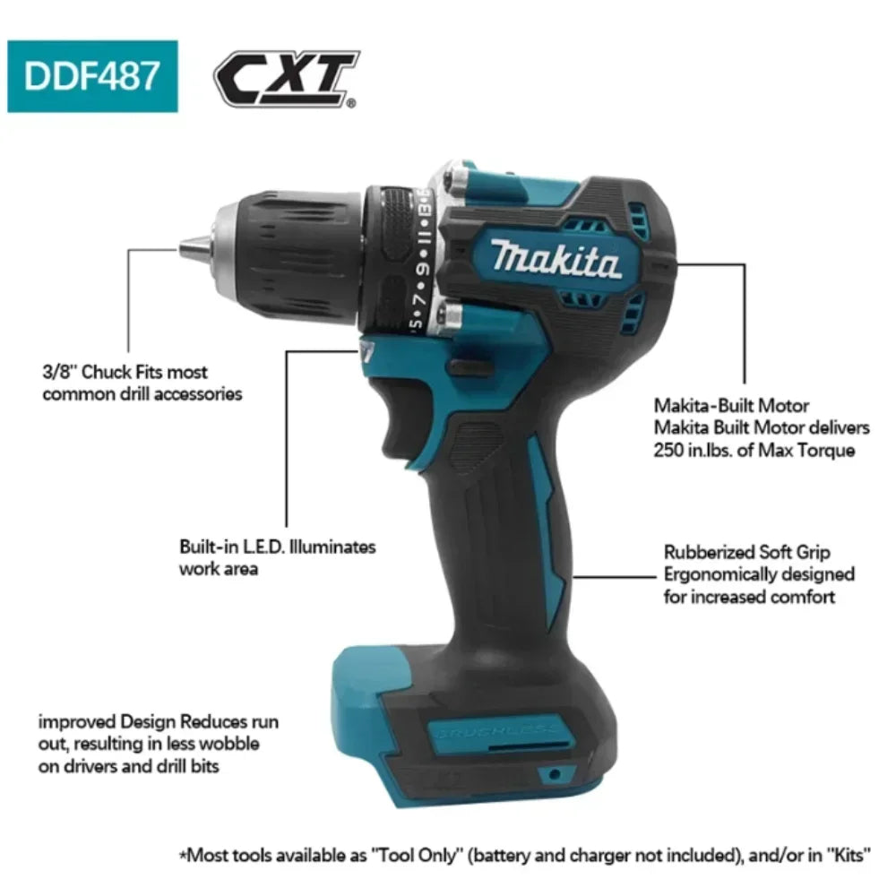 Original Makita DDF487 Cordless Driver Drill Brushless Electric Impact Screwdriver 18V Makita Rechargeable Power Tool battery