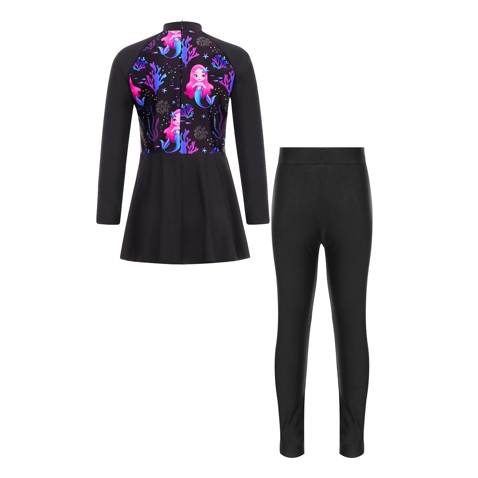 Girls Swimsuits 2 Piece Rash Guard Set UPF 50 Sun Protection Long Sleeve Swim Dress with Leggings Kids Full Body Cover Beachwear