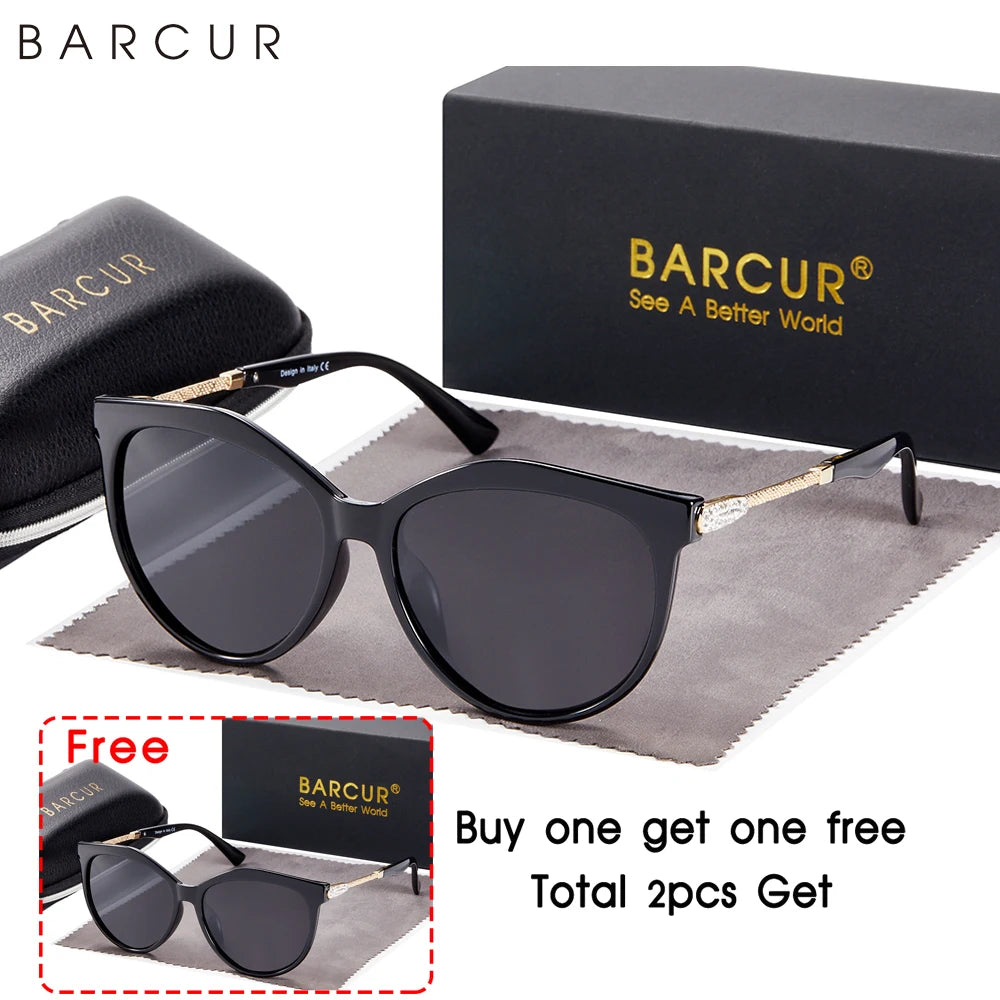 BARCUR Polarized Cat Eye Sunglasses Women Gradient Round Sun Glasses for Women Oculos Lunette De Soleil Femme