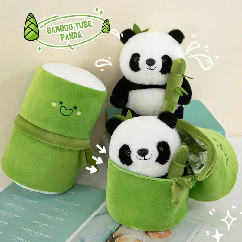 Cute Chinese Panda Doll with Removable Bamboo Tube PP Cotton Pillow Soft Plush Doll Girls Toy Children's Christmas Gifts Present