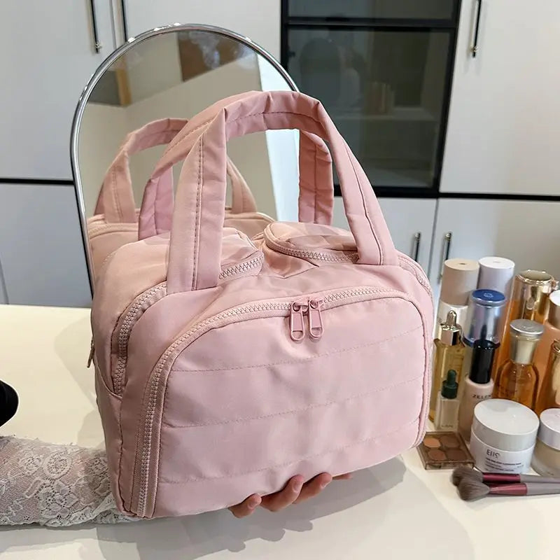 Portable Large Capacity Waterproof Cosmetic Storage Bag Handheld Travel Toiletry Bag Cosmetic Bag Durable Leather Bag