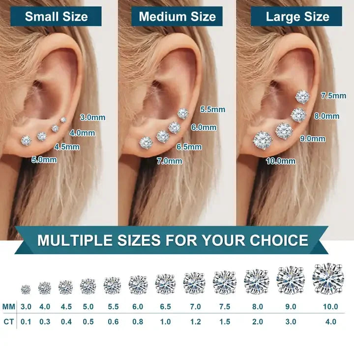 Premium 0.5-2ct Moissanite Diamond Stud Earrings for Women Orginal 925 Sterling Silver Screw Back Women Moissanite Earring 2026