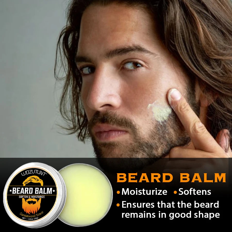 Men Beard Grooming Gift Kit Deep Cleansing Wash and Conditioner Moisturizing Nourishing Beard Oil Styling Butter for Beards Care