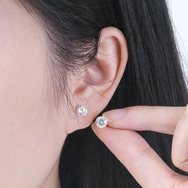 IOGOU 14K Solid Gold Moissanite Round Stud Earrings for Women Men GRA Certified Moissnaites 3mm 4mm 5mm 6mm 6.5mm Gold Jewelry