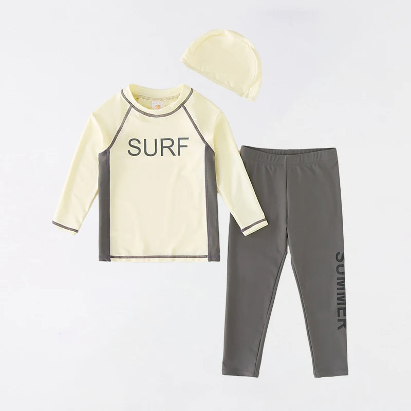 Children's Swimsuit Orange Long Sleeve Rash Guard Kids UPF50 UV Protection Boy's Beach Clothes Shark Swimming Bathing Suit Kids