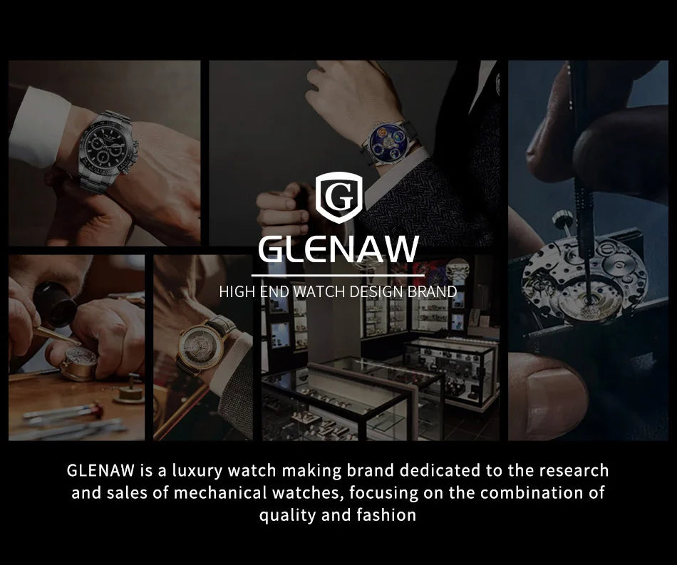 Glenaw high-end brand fully automatic mechanical multi-function watch men's business personality trend waterproof watch