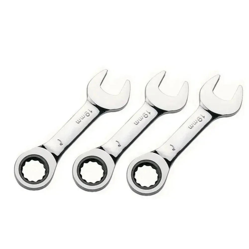 6-19mm Stubby Ratchet Spanner Short Ratchet Wrench Car Repair Hand Tools 72 Tooth Design Short Handle Dual-purpose Wrench Tool