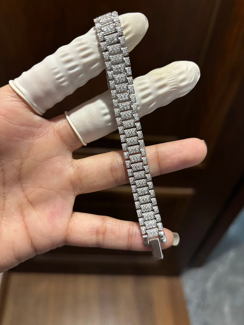 IGOTOS 1.2mm Moissanite Watch Chain Bracelet 925 Sterling Silver Certified Women Men Full Diamond Bangle Fine Jewelry