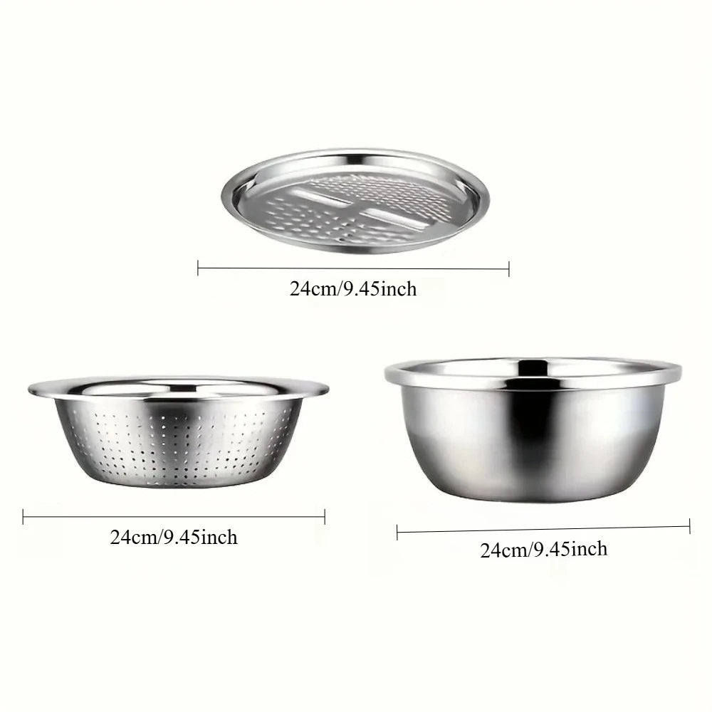 3PCS/1Set Vegetable Slicer, Stainless Steel Slicer, Potato Slicer, Vegetable Washing Basin, Drain Basket, Multifunctional