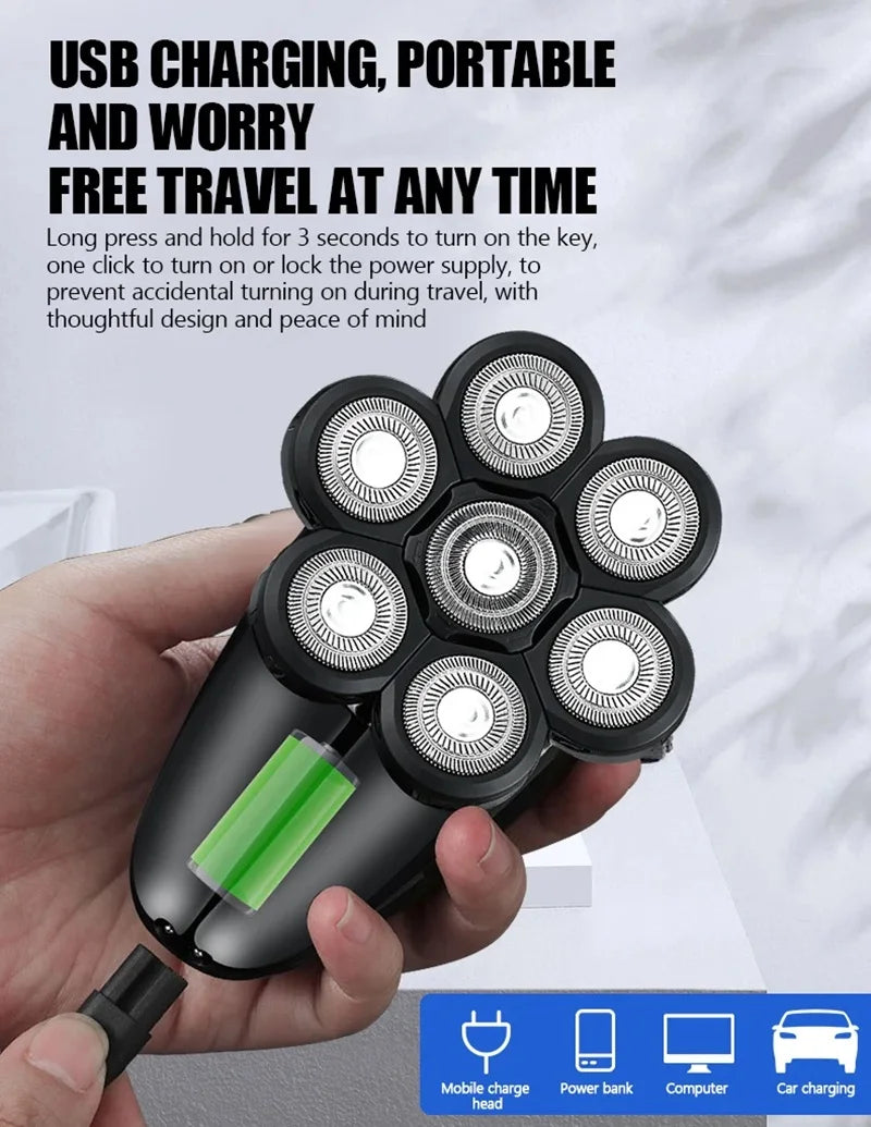 5 In 1 Electric Shaver For Men Bald Head Hair Clipper Nose Trimmer 7D Floating Blade Head Shaving Beard Knife Rechargeable Razor