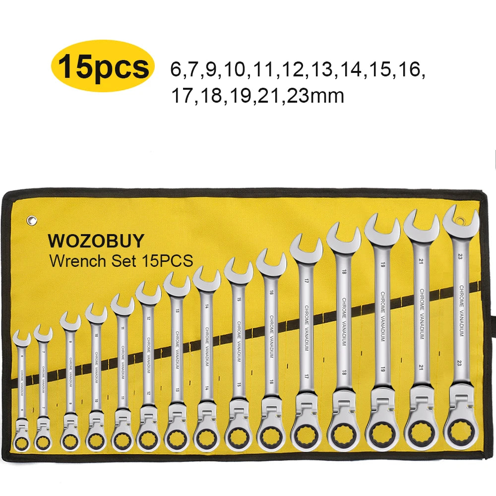 Ratcheting Wrench Set Metric and Standard 12-Point Box End Combination Spanner Gear Wrench Garage Tool Set,CR-V Full Polished