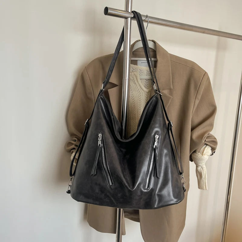 Retro Three-Use Large Capacity Commuter Tote Bag 2025 New Style Single Shoulder Backpack Crossbody Bag for Work Leisure