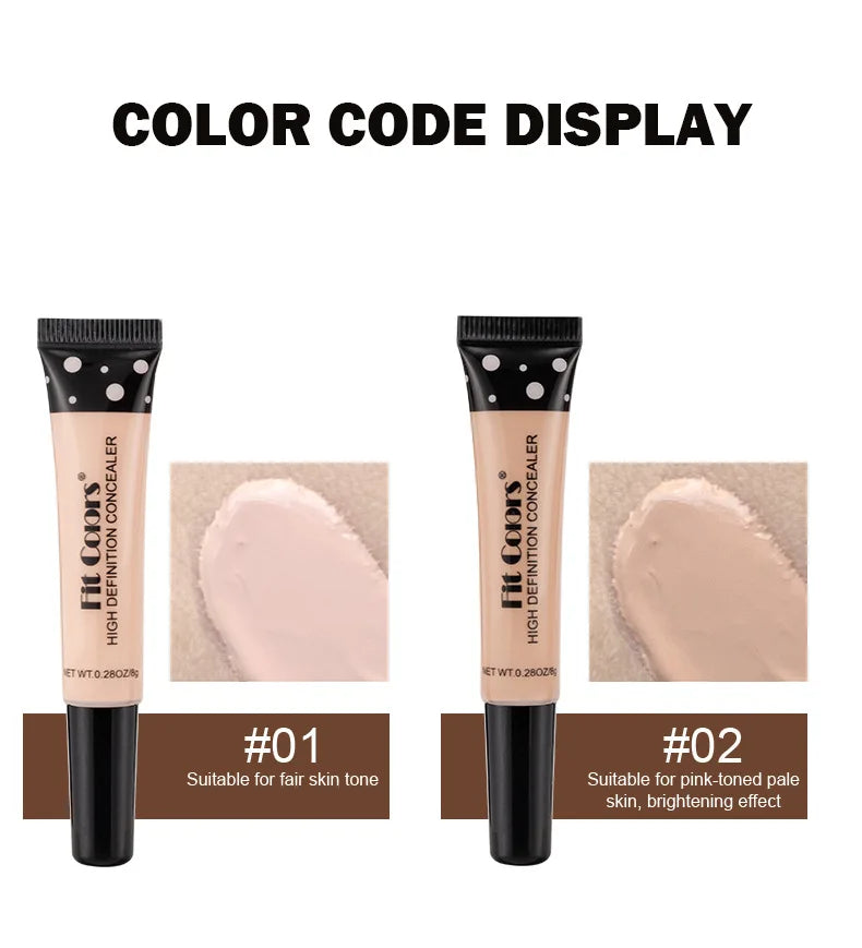 High definition concealer tubes in two shades, color code display for fair and pale skin.