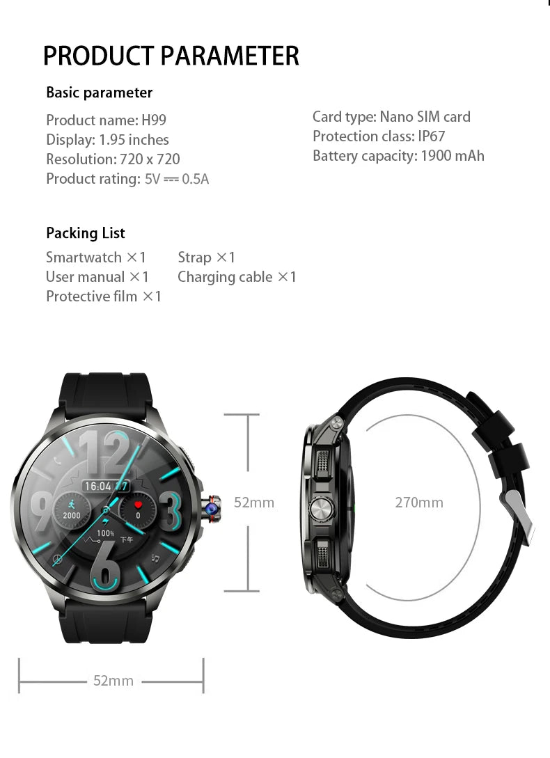 Goldenspike 32GB+256GB Smartwatch 4G/5G LTE 900W Rotary HD Camera GPS WIFI HiSportPro App Bluetooth Smart Watch For IOS Android