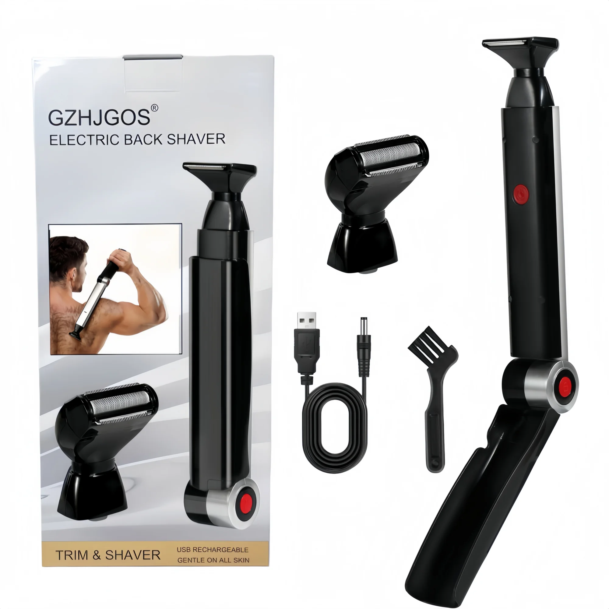 Men Shaving 180 Degrees Foldable Electric Back Hair Shaver Long handle men back shaver 2 In 1 Facial Hair Trimmer Razor