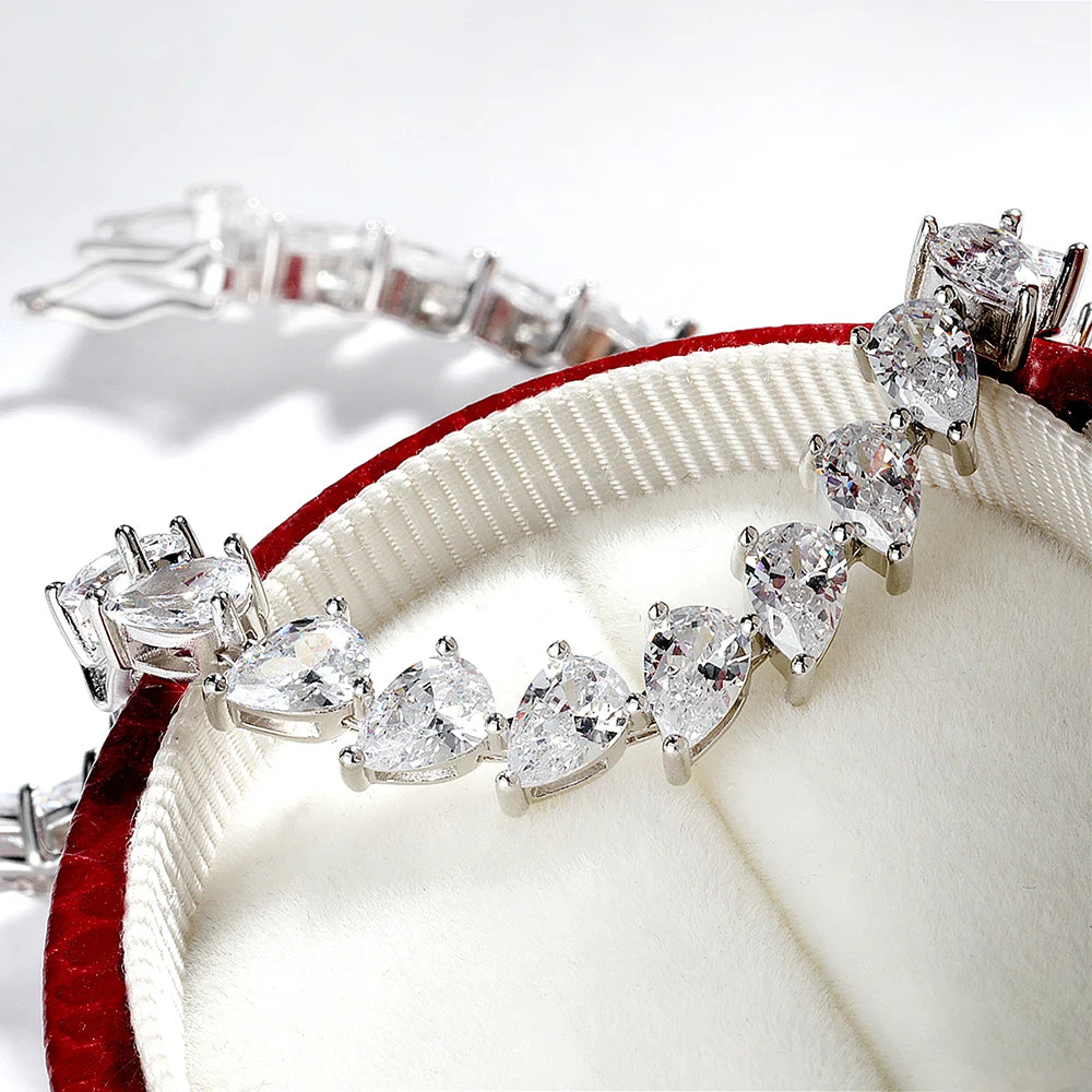 Certified 0.5carat Pear Cut Moissanite Diamond Tennis Bracelets for Women 925 Sterling Silver Waterdrop Shape Wrist Chain