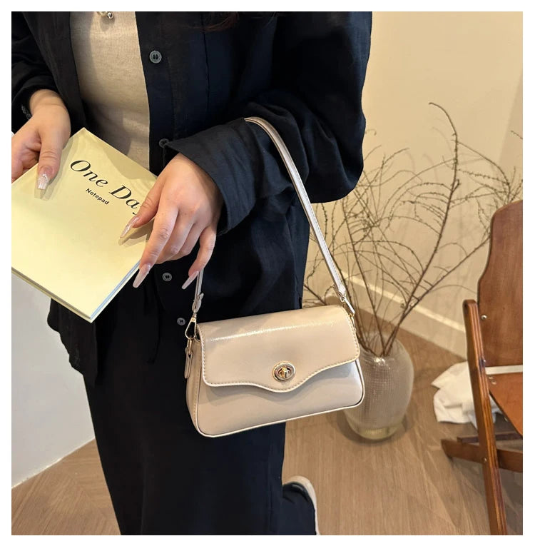 Retro Style Commuter Women's Small Square Bag Fashionable Shoulder Crossbody Bag Soft PU Leather Casual Handbag