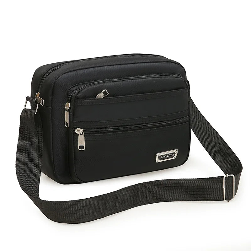 Casual Unisex Crossbody Bag Large Capacity Multi-layer Business Handling Bag Soft Nylon Material Zipper Closure Leisure Trave...