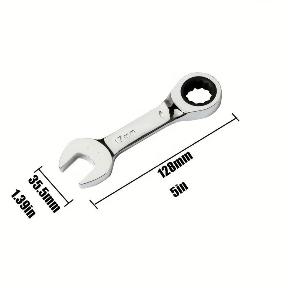 6-19mm Stubby Ratchet Spanner Short Ratchet Wrench Car Repair Hand Tools 72 Tooth Design Short Handle Dual-purpose Wrench Tool