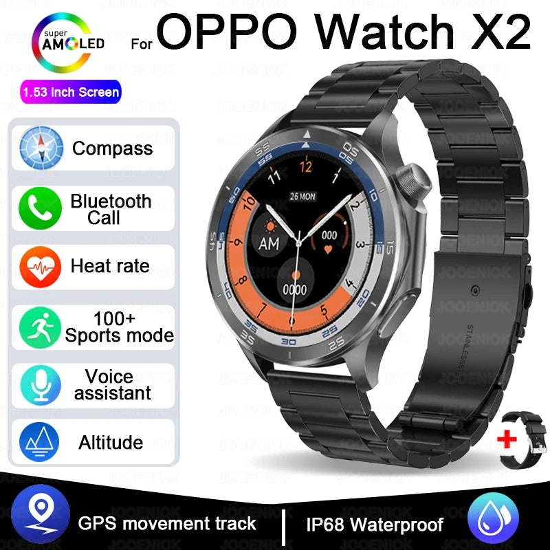 For OPPO Watch X Smart Watch Men High-end Business Men Bluetooth Call IP68 Waterproof Fitness Tracker Smartwatch Man 2025 New