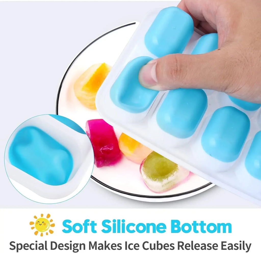 Silicone Ice Cube Mold Trays Reusable Ice Tray with Lid 14 Cube Easy Release Whiskey Cocktail Freezer Container
