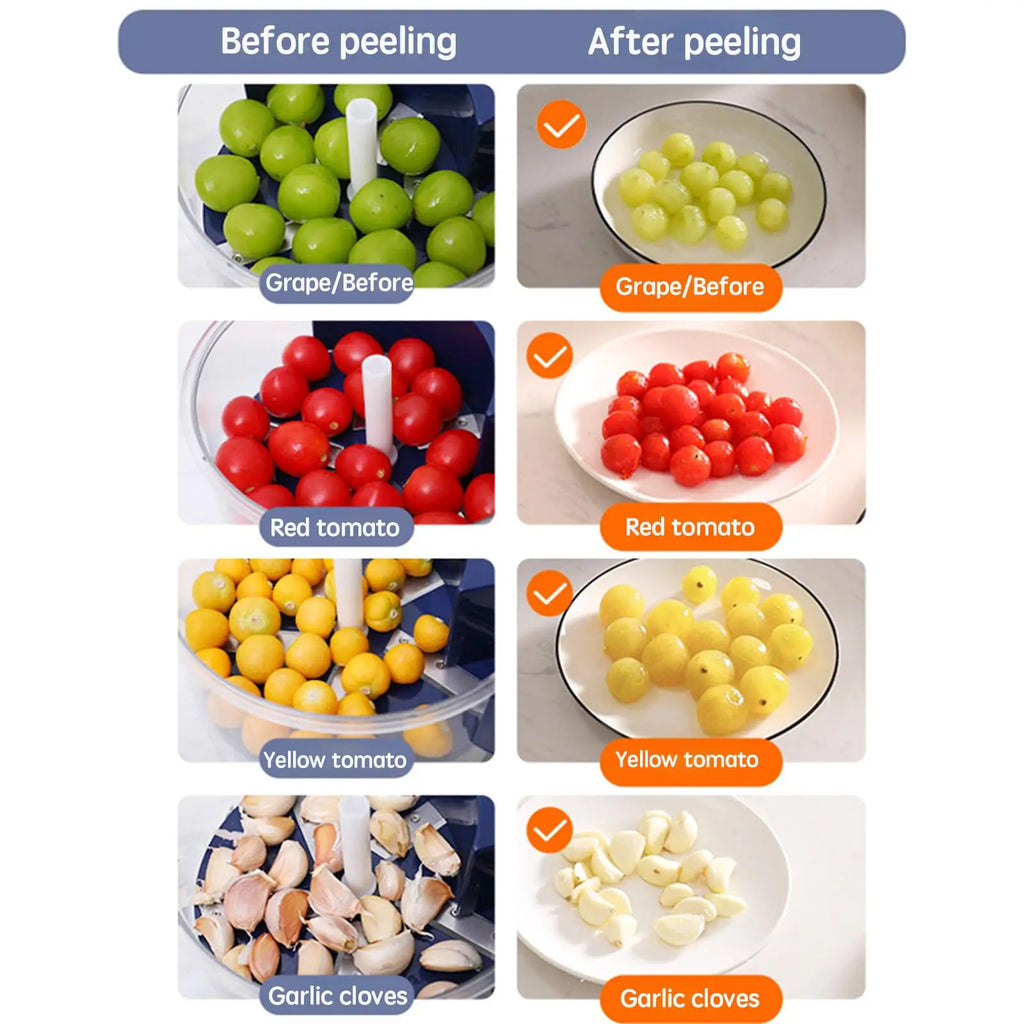 Upgrade 2-in-1 Automatic Grape Peeler Machine, Electric Garlic and Cherry Tomato Peeler, Cordless Fruit Skin Remover for Small P