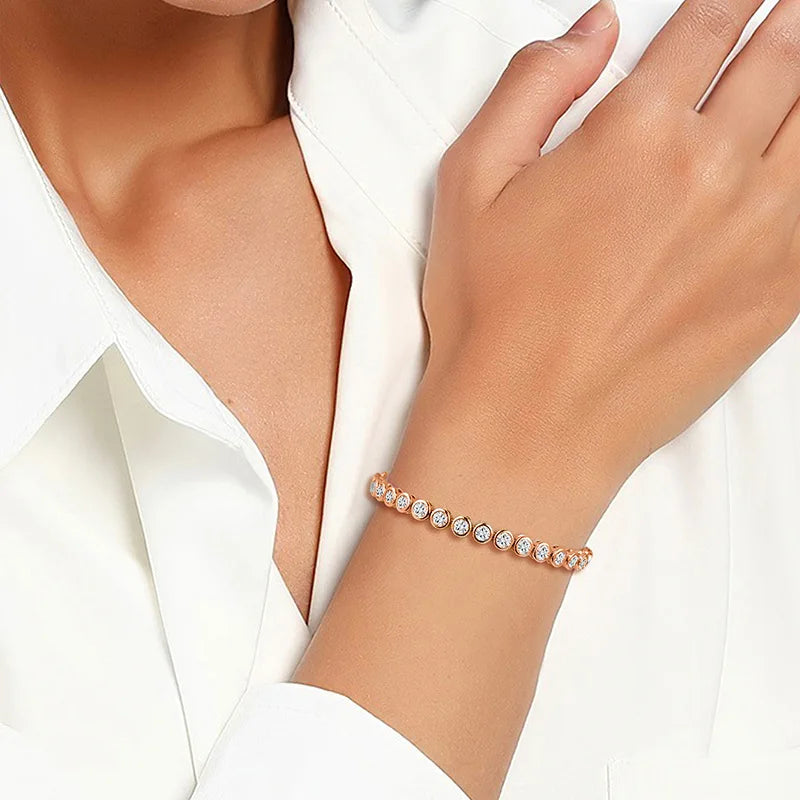 Trendy 3mm Lab Diamond Bangle Bracelet 18K Rose Gold Engagement Wedding Bracelets for Women Bridal Tennis Party Jewelry