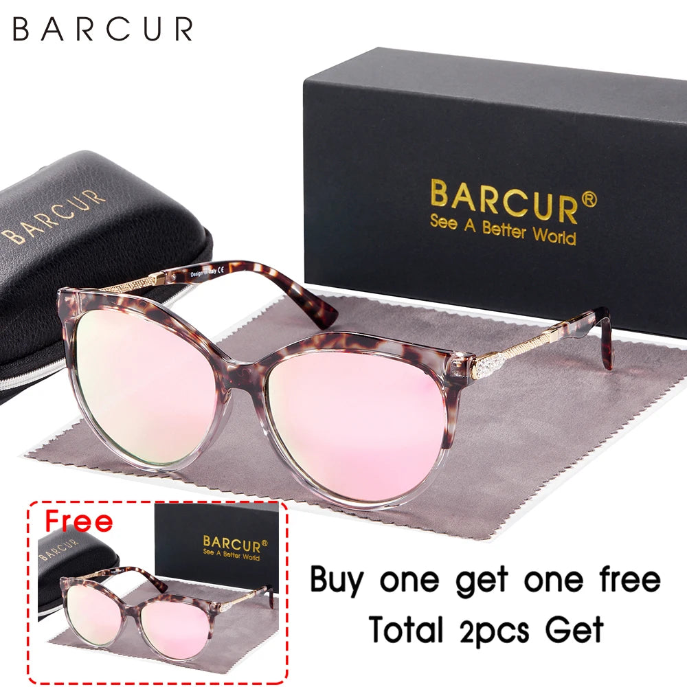 BARCUR Polarized Cat Eye Sunglasses Women Gradient Round Sun Glasses for Women Oculos Lunette De Soleil Femme