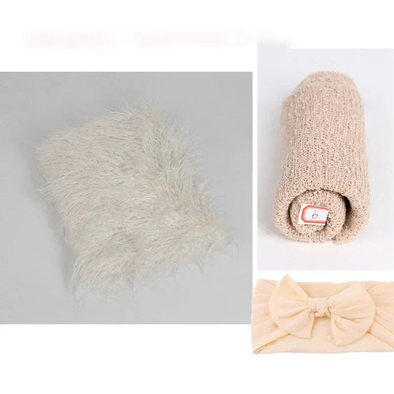 3PCS Newborn Baby Photography Props Blanket Wraps Set Photo Mat Blanket for Baby Boys and Girls Long Ripple Wrap  Fotografia