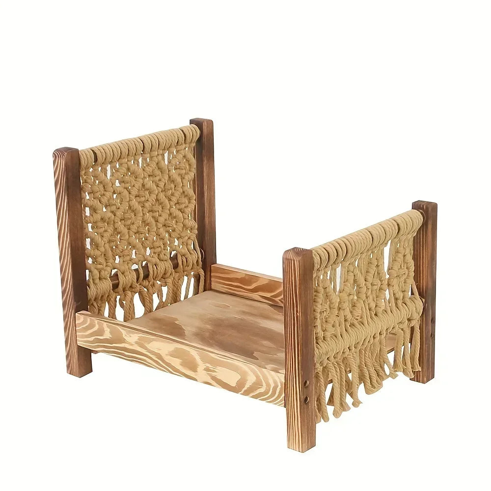 Solid Wood Newborn Prop Bed 40X28.5X30.5CM Handcrafted Disassemblable Baby Doll Bed Studio Photography Practical Accessory