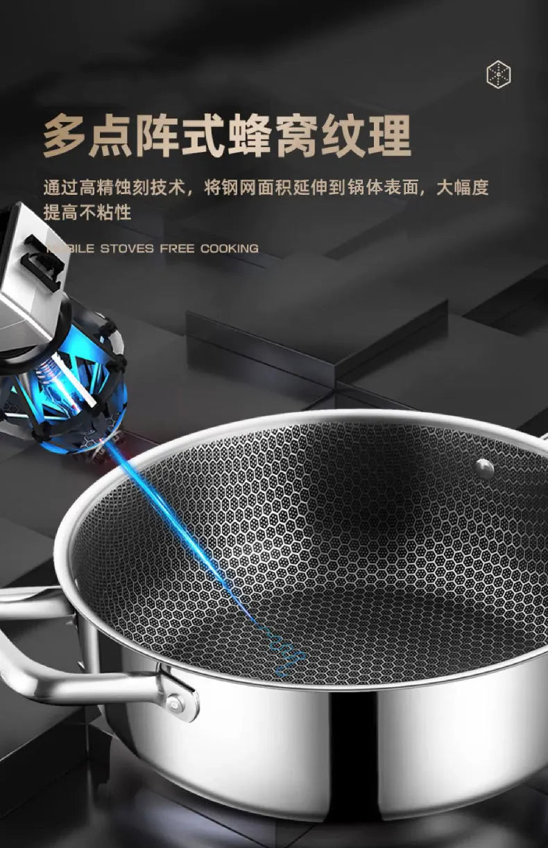 Stainless steel soup pot honeycomb non stick pot no oil fume household hot pot induction cooker gas stove universal